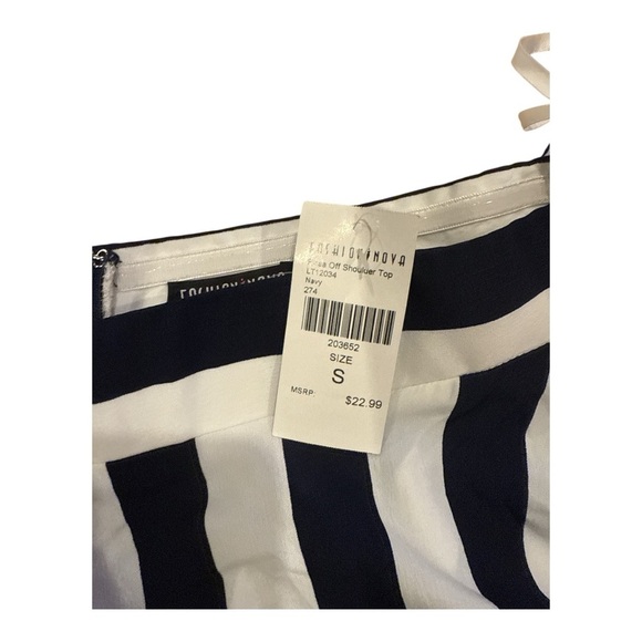 FASHION NOVA Striped Off-Shoulder Top - Picture 2 of 2